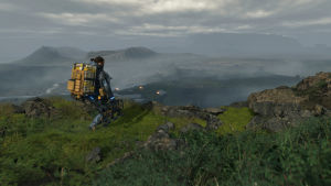 Peli kannustaa väkivallan välttämiseen: Ihmisten tappaminen tuo paikalle vain lisää haamuja ja vaikeuttaa peliä huomattavasti. Death Stranding -videopelin vuoristomaisemia.
