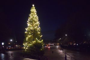 Placeringen av granbelysningen i fjol väckte en del uppmärksamhet. Enligt vissa var belysningen ojämnt placerad. Arkivbild. Turun tuomiokirkon joulukuusi kirkonpuolelta kuvattuna.