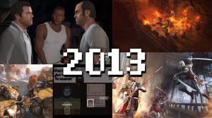 Ett kollage med bilder från GTA V, Brothers: a tale of two sons, Papers, please, Assassins Creed: Black Flag, och Diablo III
