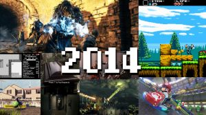 Ett kollage med bilder från Dark Souls 2, Shovel Knight, Mario Kart 8, Pokemon, Call of Duty, Dragon Age Inquisition, Goat simulator, och Silent Hill P.T.