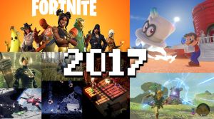 Ett kollage med bilder från Fortnite, Star Wars Battlefront II, Pubg, Hollow Knight, Mario Odyssey, Zelda: Breath of the wild, Nier: Automata och the Sexy Brutale