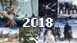 Ett kollage med bilder från God of War, Super Smash Bros, Return of the Obra Dinn, Red Dead Redemption 2, Spider-man och Fallout 76
