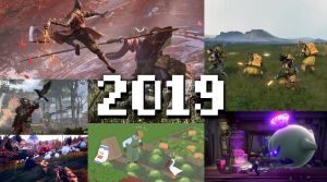 Ett kollage med bilder från Sekiro, Apex Legends, Outer Worlds, Untitled Goose Game, Modern Warfare, Luigi's Mansion och Death Stranding.