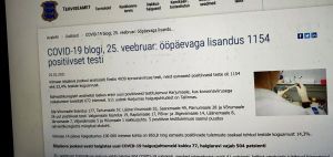Den estniska hälsovårdsmyndighetens pressmeddelande på myndighetens webbplats. 1154 nya fall av coronasmitta det senaste dygnet, står det.