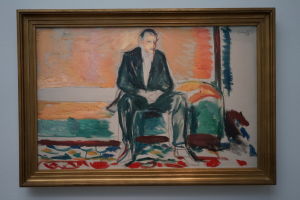 Edward Munch drabbades av spanska sjukan vid årskiftet 1918-19. Upplevelsen av att vara nära döden skildrar han i självporträttet "Man med bronkit" (1920), där den sjuke är på bättringsvägen. "Man med bronkit". Edward Munchs självporträff från 1918.