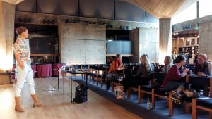 Inför föreläsning för museipersonal. Malin Gustavsson föreläser för museipersonal.