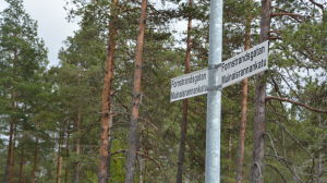 Fornstrandsgatan, Granitgatan och Fältspatsgatan är de gator som hittills finns i Dönsby west. Bild på vägskylt, gatans namn är Fornstrandsgatan.