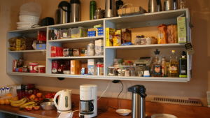 Inventorying the food supply was one of my chores. Märket majakan keittiön ruokavarastoa