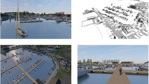 Än så länge finns planer och skisser på papper, men Raseborgs stad hoppas att detaljplaneändringen över Stallörsparken och delar av Norra hamnen ska godkännas inom cirka ett halvt år En svartvit skiss plus några låtsasfärgbilder över Norra hamnen i Ekenäs med nya bryggor och byggnader.