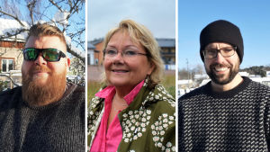 Tony Särs, Merja Laaksonen och Johan Kvarnström har en gemensam passion: Politik. Collage av tre bilder. I varje bild syns en person. Till vänster en man med skägg och solglasögon, i mitten en kvinna som ler och tittar in i kameran, till höger en man i mössa fotograferad utomhus.