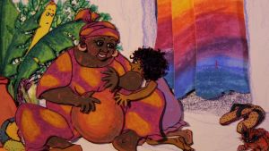 Antonia Ringbom har gjort alla animationer för hand med handmålade bilder. En ritad bild av en mormor som spelar på en trumma och ett barn som tittar på henne