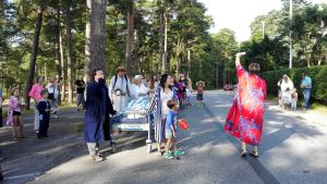 Sjusovartåget gick längs med Appelgrensvägen och förbi Plagens strand. Sjusovartåget på Appelgrensvägen i Hangö