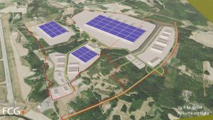 En skiss av Långskogens industriområde där en batterifabrik planeras på en 300 hektar stor tomt.