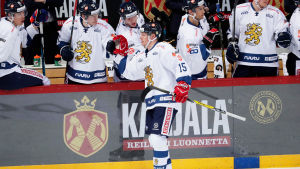 Aaltonen firar sitt mål. Miro Aaltonen firar landslagskarriärens första mål i Helsingfors.