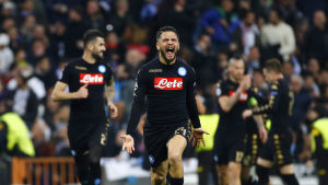 Insigne gjorde ledningsmålet för Napoli. Lorenzo Insigne gjorde Napolis ledningsmål i Madrid.