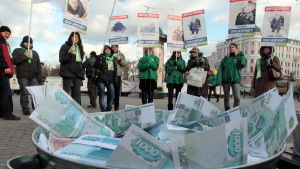 Jablokos anhängare protesterade mot korruption inför dumavalet 2011. Jablokos anhängare protesterade mot korruption inför dumavalet 2011