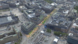 Här vill majoriteten av Helsingforsfullmäktige ha en gågata, men stadsplaneringskontoret är skeptisk. Gågata på Mannerheimvägen.