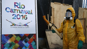 Sambadromen i Rio de Janeiro besprutades inför karnevalen i staden som börjar den femte februari. Besprutning av stadion