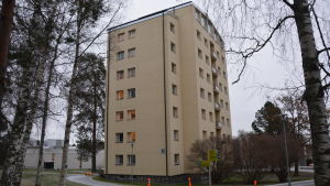 H-huset står och svajar på sjukhusområdet. Det svajande H-huset vid Vasa centralsjukhus.