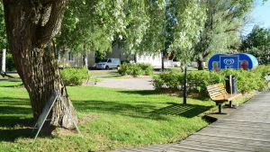 Här ska ESS nya klubblokal byggas. En grön och lummig park med en glasskiosk.