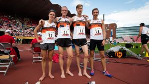 Ville Borgmästars (andra fr.h.) vann för ett par veckor sedan två medaljer med Falken i stafett-FM. Kevin Sandell, Jimmy Finnholm, Ville Borgmästars och Simon Haglund