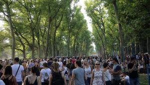 LollapaloozaBerlin och festivalområdets gröna långa promenadstråk. Festivalområdets promenadstråk.