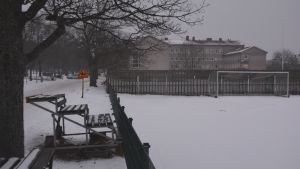 Här i hörnet är det tänkt att den ena kiosken ska finnas. Centrumplanen i Ekenäs nordöstra hörn. Här planeras en kiosk med uteservering.