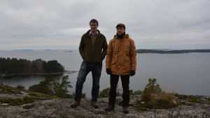 Mikael Jensen och Panu Kunttu kom i fjol höstas överens om att föra dialog om skogarna. Mikael Jensen och Panu Kunttu på Glasberget
