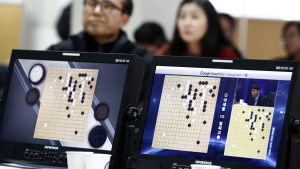 Professionella Go-spelaren Lee Sedol spelar mot datorprogrammet AlphaGo. Asiatiska spelet Go.