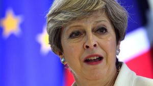 Theresa Mays förhandlingsmandat försvagades i och med nyvalet i juni. Storbritanniens premiärminister Theresa May.