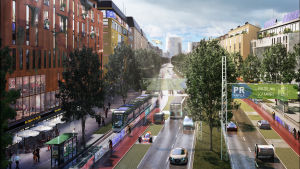Så här visionerade Helsingfors stad år 2016 att Tusbyleden kan komma att se ut i framtiden. Tusbyleden år 2050.