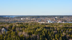 Vy över Pargas centrum och skärgården. En vy över Pargas tagen från ett torn
