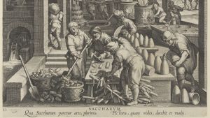 Sokerin valmistus sokeriruo'osta n. 1600-luvulla.