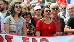Fackmedlemmar demonstrerade i Aten den 1 maj 2017.