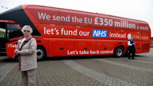 Britannian EU-eroa kannattavan Leave-kampanjan bussi.