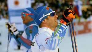 Lari Lehtonen efter målgång, VM-skiathlon 2017.