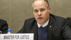Morgan Johansson Sveriges justitieminister Morgan Johansson (S) på UNHCR:s konferens.
