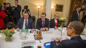 Perioden som finansminister blev kortvarig. Timo Soini, Alexander Stubb, Juha Sipilä