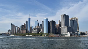 Manhattan, New York, med miljoner besökare varje år. Vy över Manhattan i New York.
