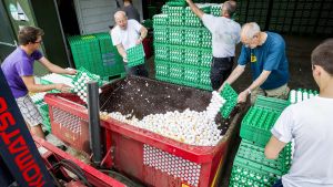 Hönsfarmare slänger ägg i en container i Onstwedde, Nederländerna den 3 augusti. Hönsfarmare slänger ägg i en container i Onstwedde, Nederländerna den 3 augusti.