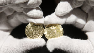 Jubileumsmynt med valören 2 euro och 50 cent. Ett jubileumsmynt för att uppmärksamma 200-årsdagen av slaget vid Waterloo.