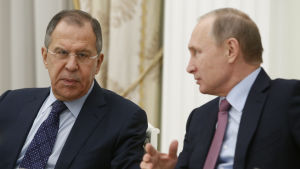 Sergej Lavrov och Vladimir Putin. Rysslands utrikesminister Sergej Lavrov och president Vladimir Putin.