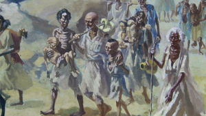 Hungersnöd är ett återkommande tema i Etiopisk konst. Den här tavlan är från Nationalmuséet i Addis Abbeba. tavla om svält