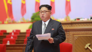 Nordkoreas ledare Kim Jong-un Kim Jong Un talar till partikongressen i Pyongyang 7.5.2016