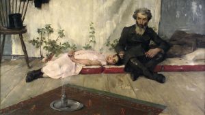 Helene Schjerfbecks målning Lövhyddohögtid 1883, olja på duk, Signe och Ane Gyllenbergs stiftelse helene Schjerfbecks målning Lövhyddohögtid.