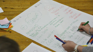 Plus och minus i den egna skolan Eleverna har skrivit ner på ett papper bra och dåliga saker gällande den nya skolan.