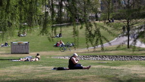 Sinebrychoffsparken skulle få bostadshus, men folket protesterade. Människor njuter i solen i Sinebrychoffparken.