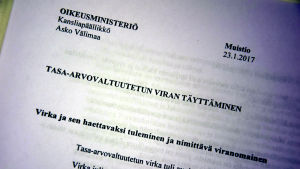 Den promemoria som låg som grund för utnämningen av jämställdhetsombudsman