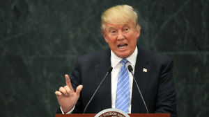 Republikanska partiets presidentkandidat Donald Trump talar efter ett möte med Mexikos president Enrique Peña Nieto i Los Pinos, Mexico City, 31 augusti 2016.