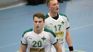 Sundberg fick spela både anfall och försvar i Bielefeld. Richard Sundberg och Fredrik Forss.